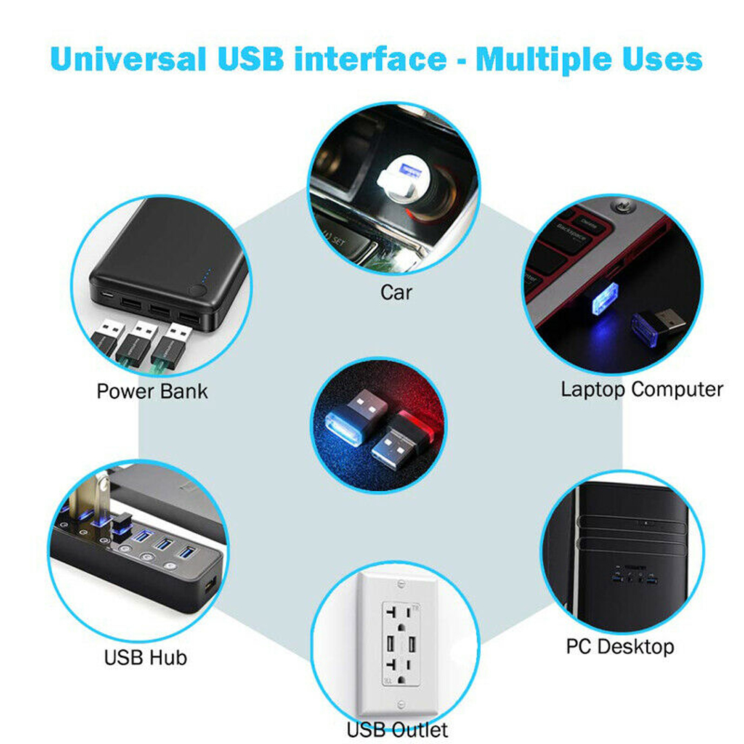 ICBEAMER pc Blue Color Universal USB Interface Plug-In Miniature Night  light LED Car Interior Trunk Ambient Atmosphere