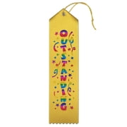 RibbonsNow Outstanding Award Ribbons - 25 Yellow Ribbons with Card & String