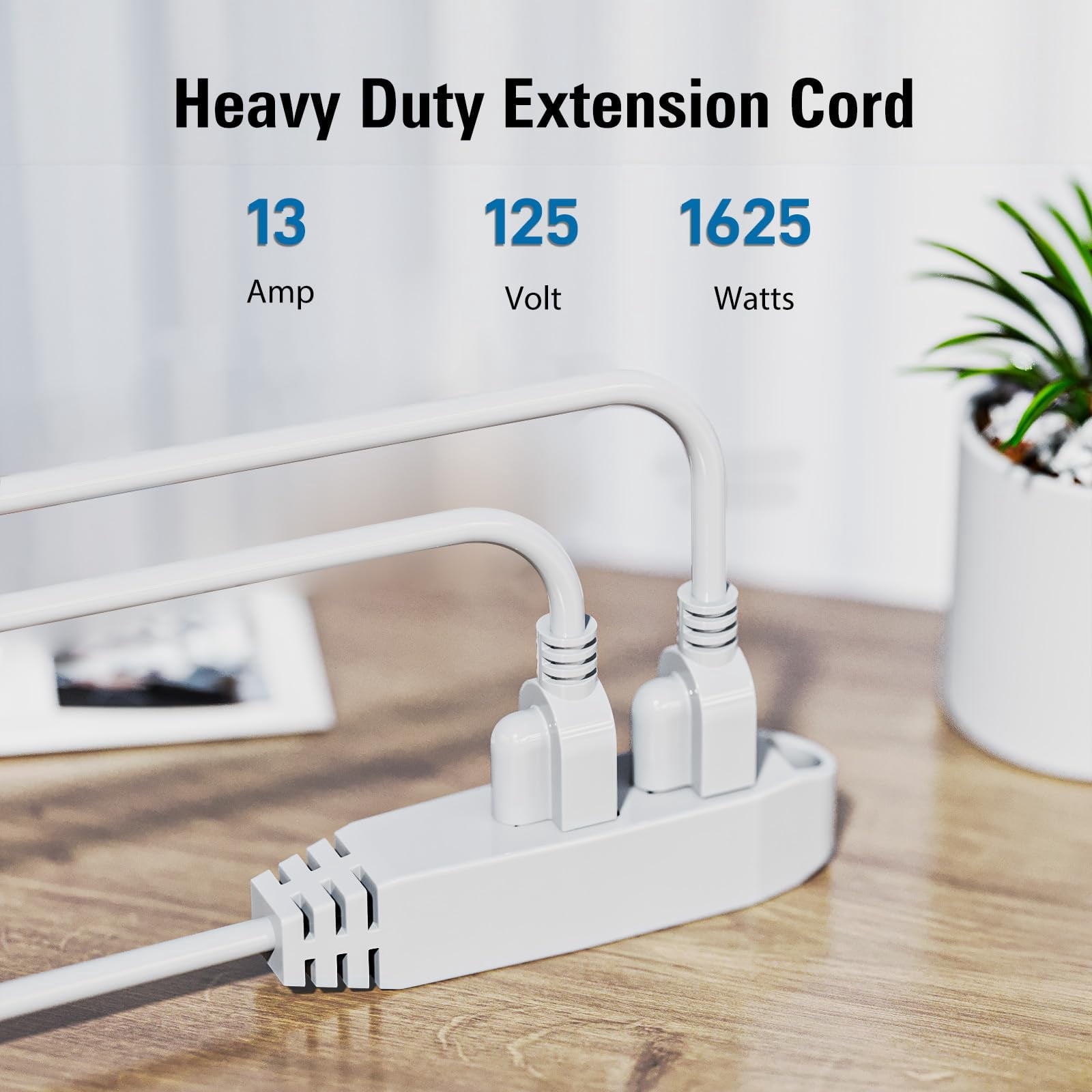Kasonic Extension Cord, 50 Feet 3 Outlet 3 Wire Grounded White Cord, 13 Amp 125 V 1625 Watts