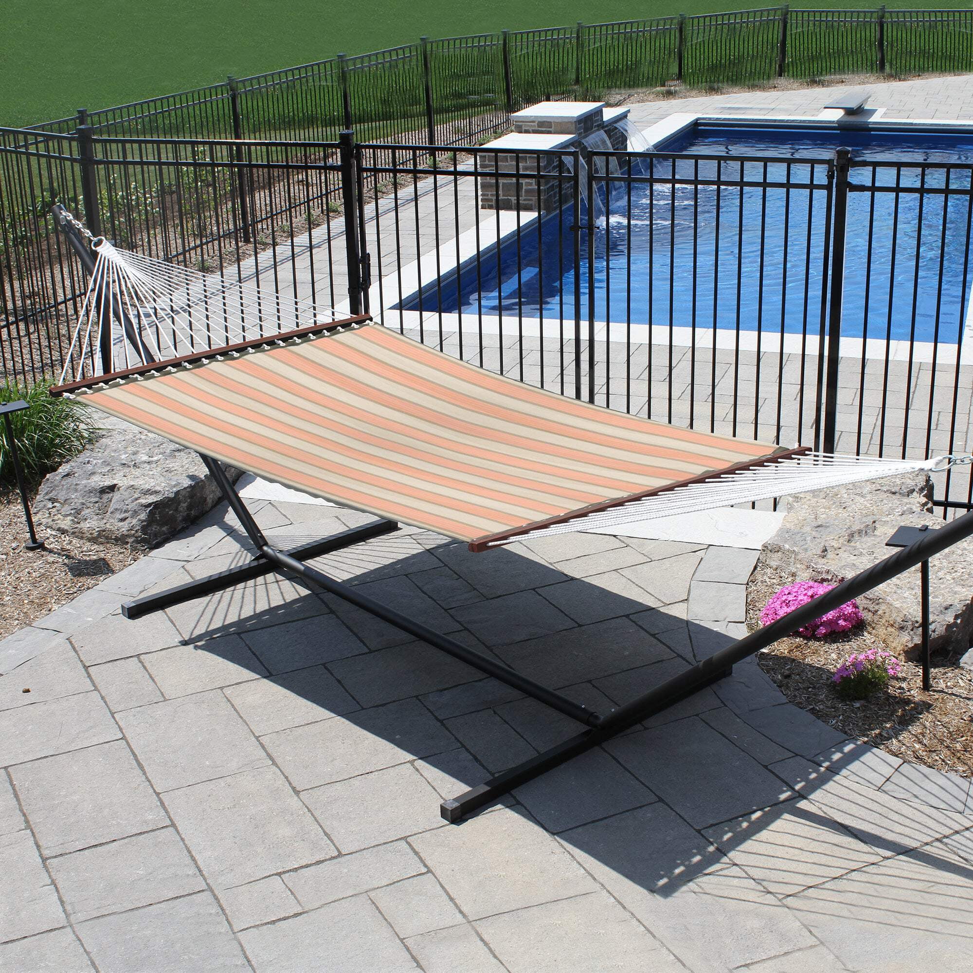 Vivere Sunbrella Double Quilted Spreader Bar Hammock - Cameo