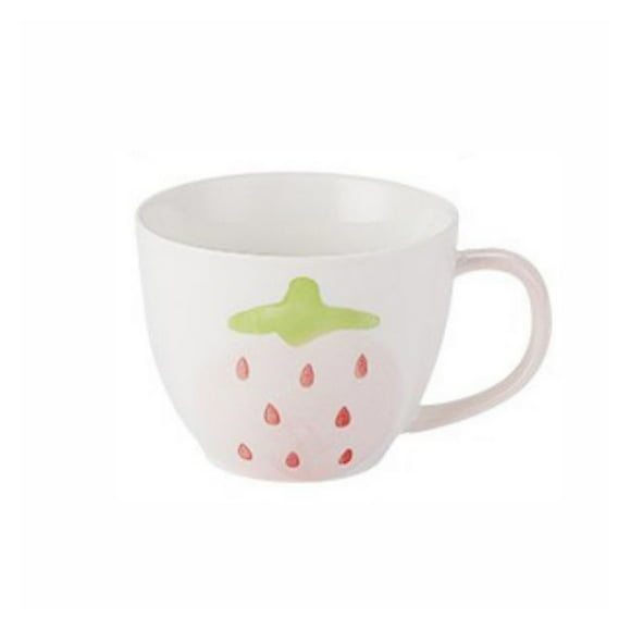 14oz(420ml) Household Strawberry Pattern White Ceramic Cup Breakfast Milk Cup Afternoon Tea Coffee Suitable for Office and Home Daily Use