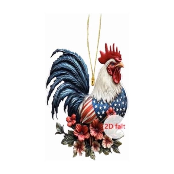 SLYNSHome 4th of July Hanging Ornaments Rooster Independence Day Decor Acrylic Hanging Pendants Red White Blue Chicken Sign for Party Supplies