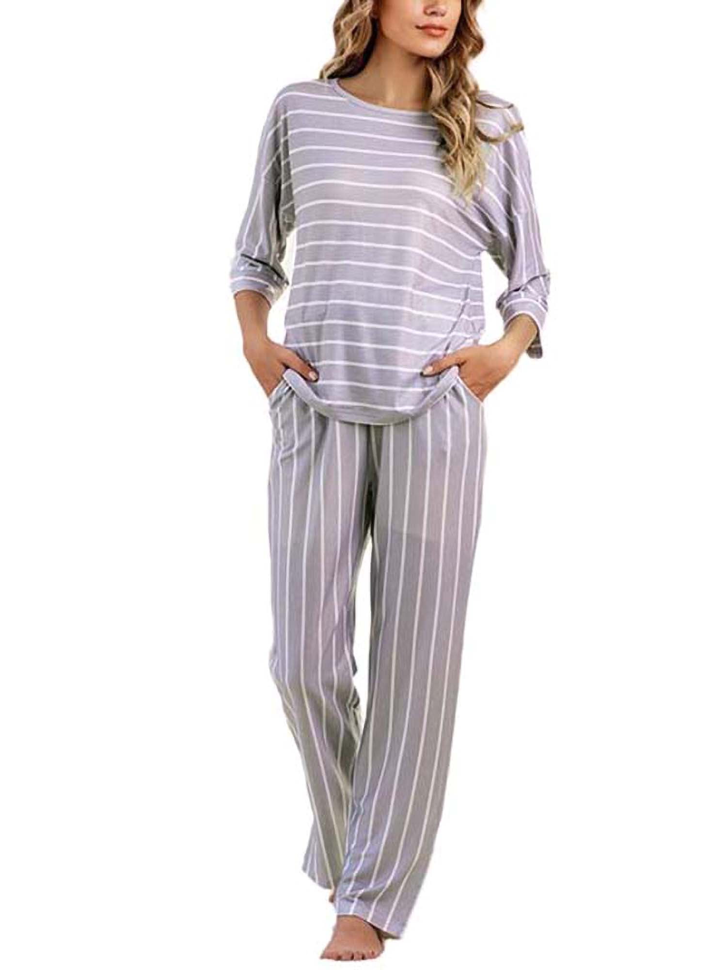 New Women Long Sleeve Cotton Pajamas Set Sleepwear Nightwear Loungewear Homewear