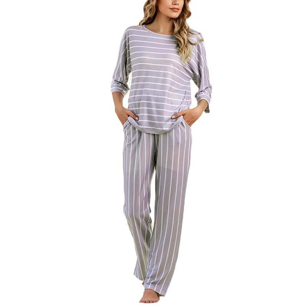 UKAP - Plus Size Baggy Women's Classic Striped Pajama Set Sleepwear
