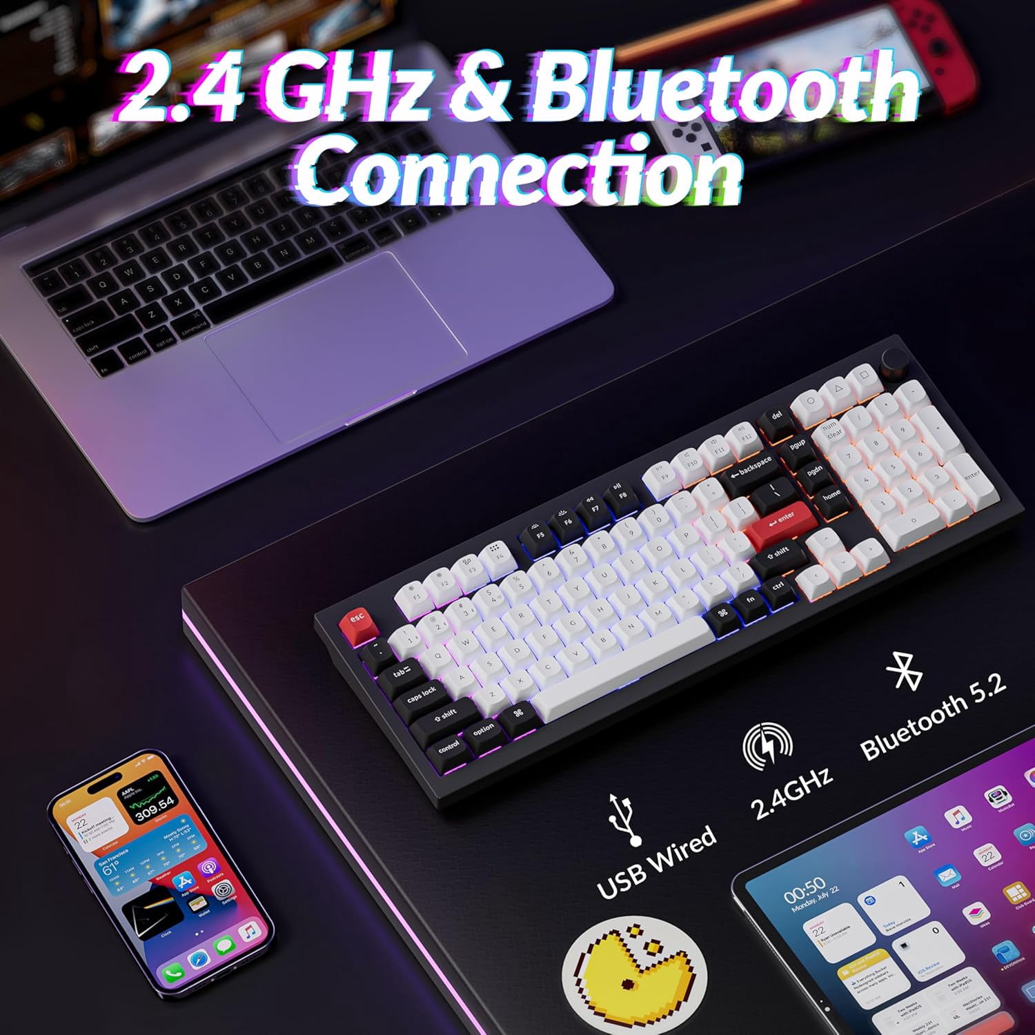 Keychron Q5 HE 96% QMK Wireless Custom Hall Effect Gateron Magnetic Switch RGB Keyboard for Mac Window & Linux Black