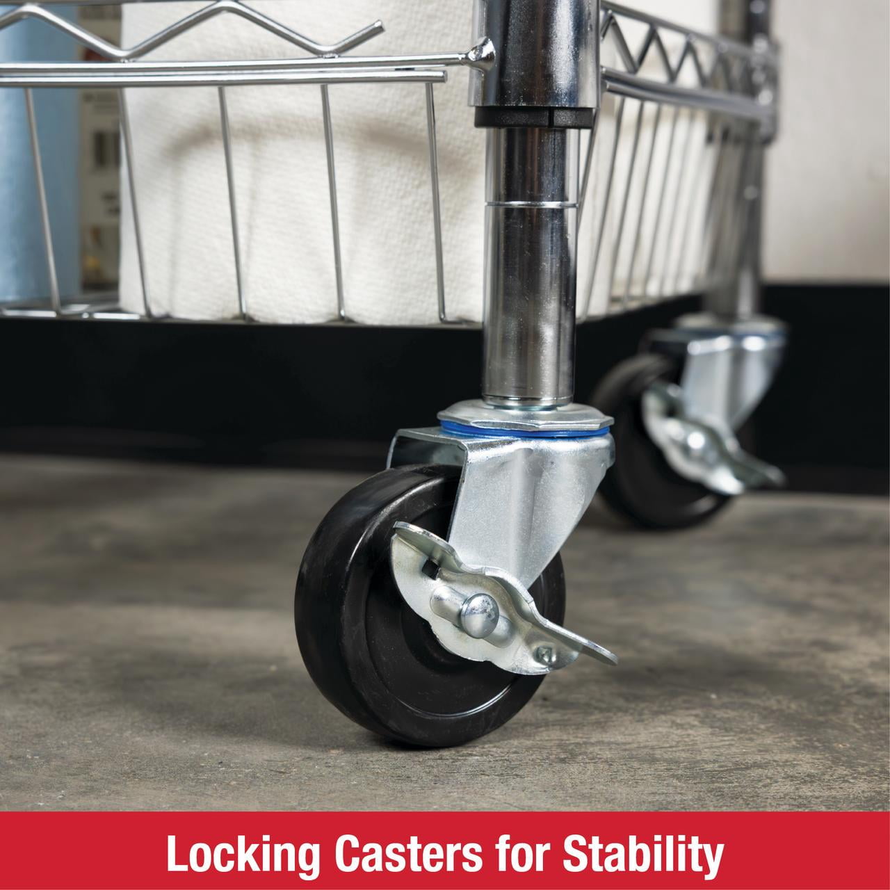 Rubbermaid 3-Tier Chrome Rolling Cart with Removable Wood Top, 300lb Capacity
