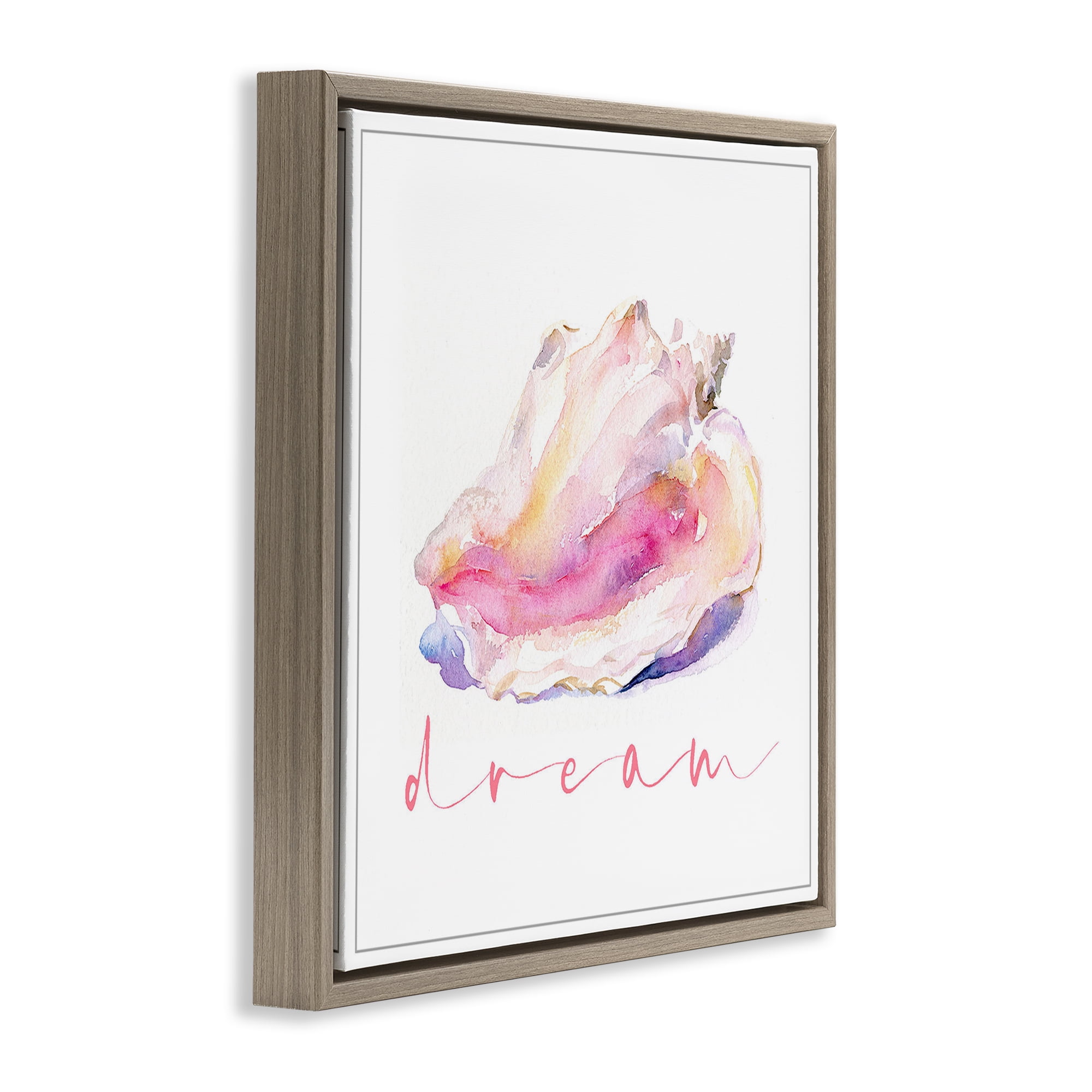 Stupell Industries Conch Dream Phrase Nautical & Beach Painting Brown Floater Framed Canvas Art Print Wall Art, 18 x 18