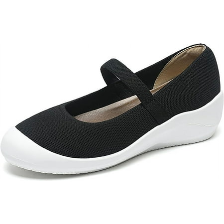 Women S Knitted Platform Orthopedic Walking Mary Janes with Elastic Band Comfortable Breathable Lightweight Wedge Arch Support Sneakers Casual Soft Sole Nurse Mom Work Shoes