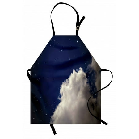 

Cloud Apron Nocturnal Theme Realistic Illustration of Night Time Sky Unisex Kitchen Bib with Adjustable Neck for Cooking Gardening Adult Size Night Blue Off White by Ambesonne