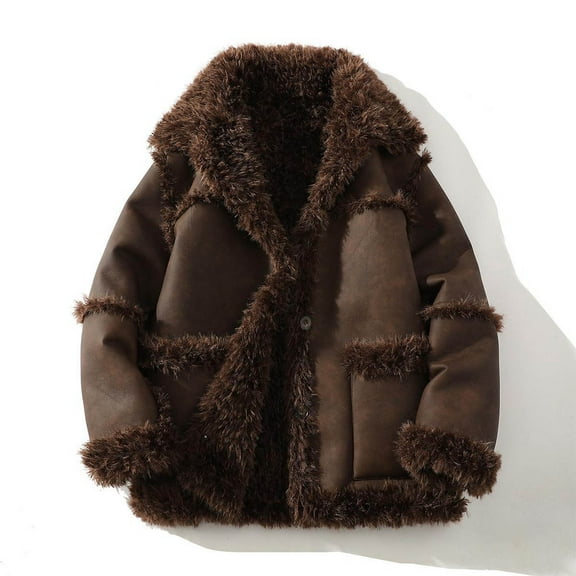 Pejock Men's Vintage Fleece Lined Leather Hooded Winter Coat, Warm Casual Long Sleeve Jacket for Cold Weather Outerwear