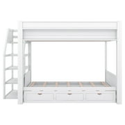 Euroco Wood Full Bunk Bed or Full over Futon with Shelf and Drawers for Kids Teens, Covertible into Daybed for Living Room, White