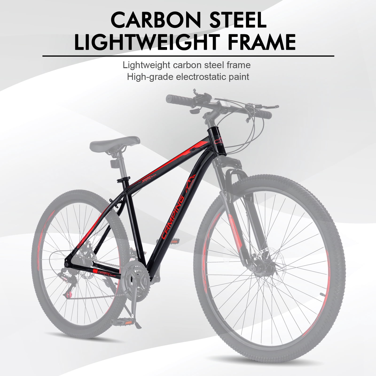 UBesGoo 29in Mountain Bike for Adult, 21 Speed MTB Bicycle for Men/Women, Dual Disc Brakes, Carbon Steel Frame, Black Red