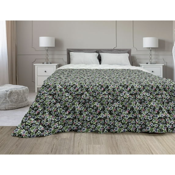 Pansy Down Alternative Comforter, Scattered Layout of Flourishing Cornflowers Botanical Spring Field, Microfiber Quilt for All Season, 5 Sizes, Pale Eggshell and Multicolor, by Ambesonne