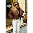 thumbnail image 5 of Womens Faux Leather Bomber Jackets Baseball Collar Zip Up Cropped Biker Coat with Pockets, 5 of 7