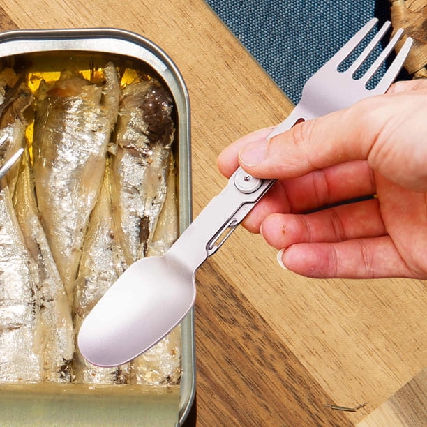 Cuchara-tenedor giratoria de titanio 2 en 1 para uso en cocina, picnic, senderismo, cubiertos, mochila, utensilios portátiles para acampar, cuchara y