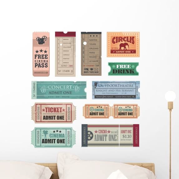 Vintage Tickets Wall Mural by Wallmonkeys Peel and Stick Graphic (24 in H x 22 in W) WM38619