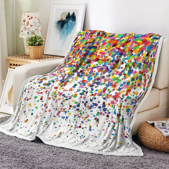 Colorful Polka Dot Throw Blanket, Geometric Confetti Falling Colorful Rainbow Polka Dot Fleece Blanket, Rainbow Soft Plush Blanket, 50X60IN