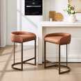 thumbnail image 4 of Zesthouse 26.6″ Modern Bar Stools Set of 2, Upholstered Faux Leather Counter Height Stools with Low Back and Thickened Antique Bronze Metal Frame, Kitchen Island Bar Chairs, Brown, 4 of 9