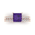 thumbnail image 2 of 2.66 ct Brilliant Princess Cut Natural Amethyst 18K Rose Gold Solitaire with Accents Engagement Bridal Wedding Ring Band Set size 10, 2 of 7