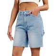 thumbnail image 2 of Women Baggy Denim Shorts Y2k Vintage Straight Leg Denim Shorts Casual Jean Jorts with Pockets Light Blue L, 2 of 9