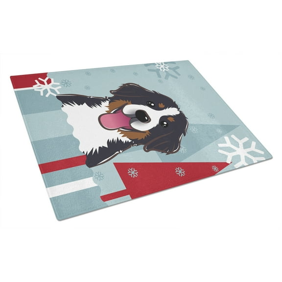 Caroline's Treasures Winter Holiday Bernese Mountain Dog Glass Cutting Board Large