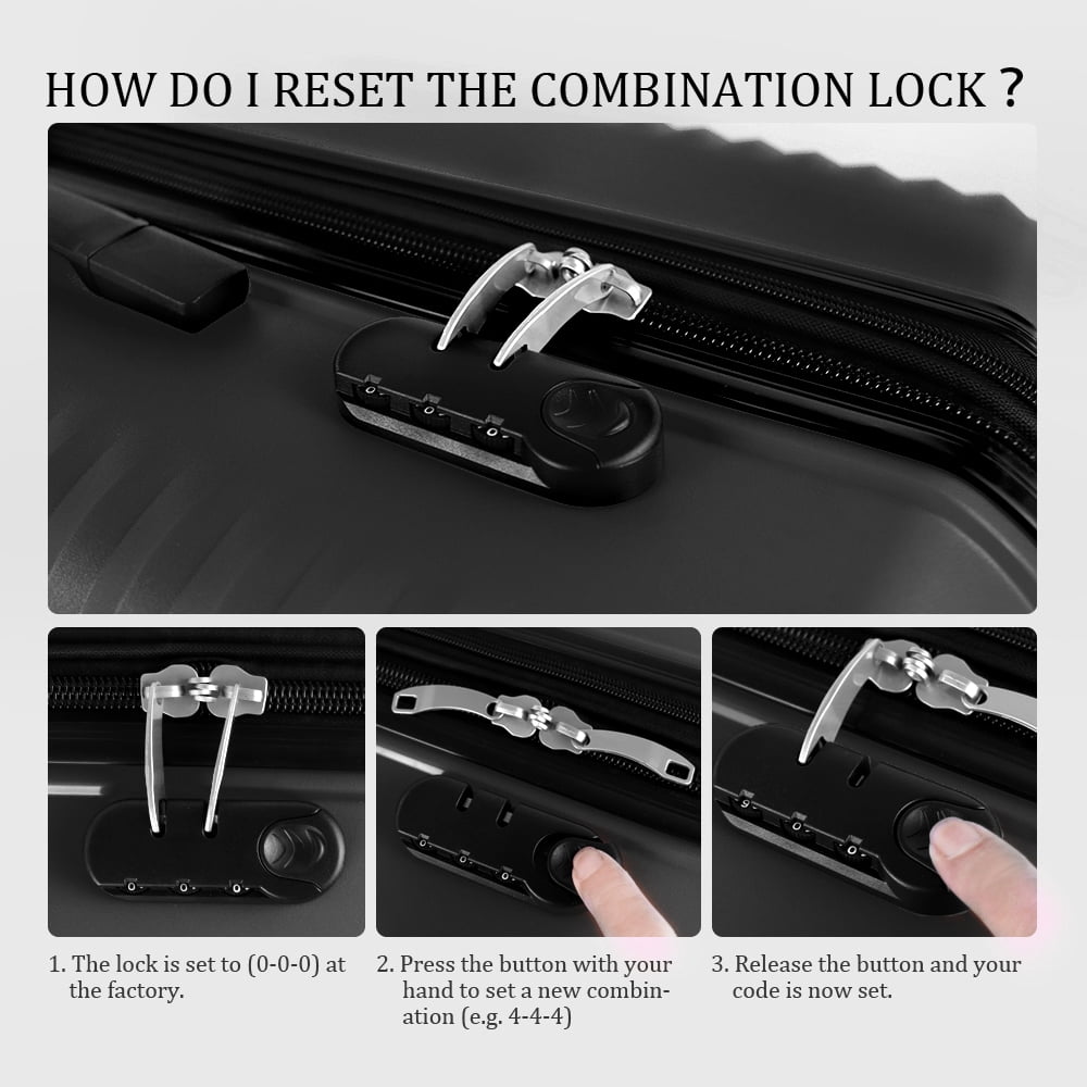 3 Piece Hardside Luggage Set Expandable Suitcase with Spinner Wheels,Lightweight Hardshell Suitcase Set 20in24in28in, Black, SQ249