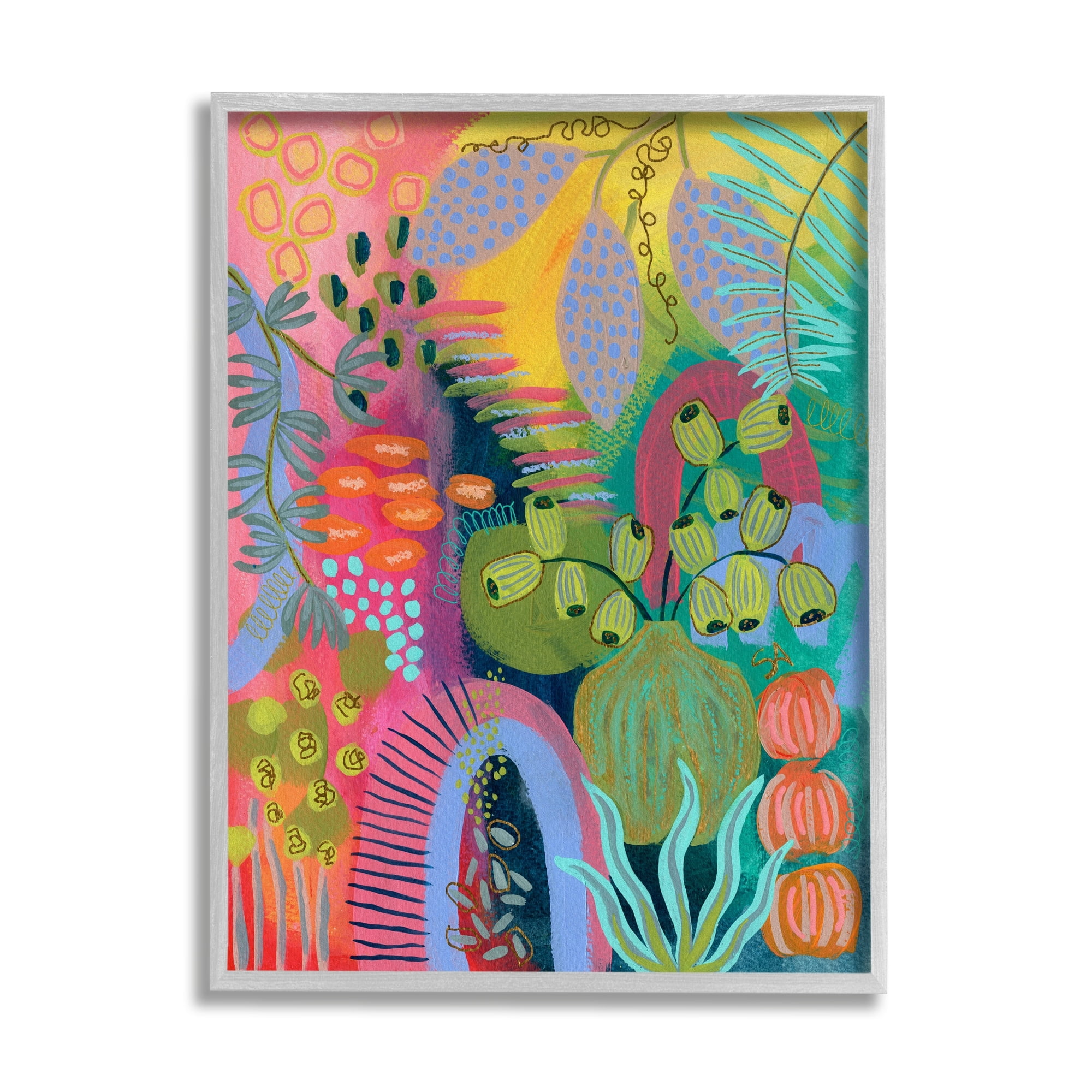 Stupell Industries Abstract Botanicals Vivid Hues Botanical & Floral Painting Gray Framed Art Print Wall Art