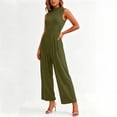 thumbnail image 4 of PBFRDSJ Jumpsuits for Women Casual Sleeveless Mock Neck Ruched Wide Leg Jumpsuit Casual Formal Long Romper with Pockets, 4 of 7