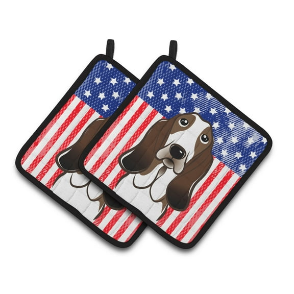 Carolines Treasures BB2173PTHD Flag and Basset Hound Pair of Pot Holders , 7.5HX7.5W, multicolor