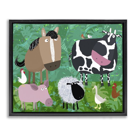 Stupell Industries Cottage Farm Animals & Leaves Black Floating Frame Canvas Art, 31 x 25, by Carla Daly