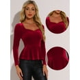 thumbnail image 2 of DARING DIVA Women's Elegant Sweetheart Neck Long Sleeve Peplum Top XS Red, 2 of 6