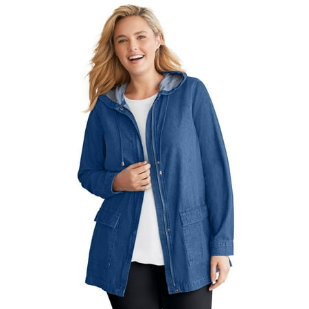 Woman Within Women's Plus Size Lightweight Hooded Jacket Color: Medium Stonewash Size: 24