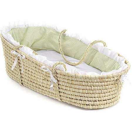 Badger Basket Natural Moses Basket, Sage Gingham Bedding