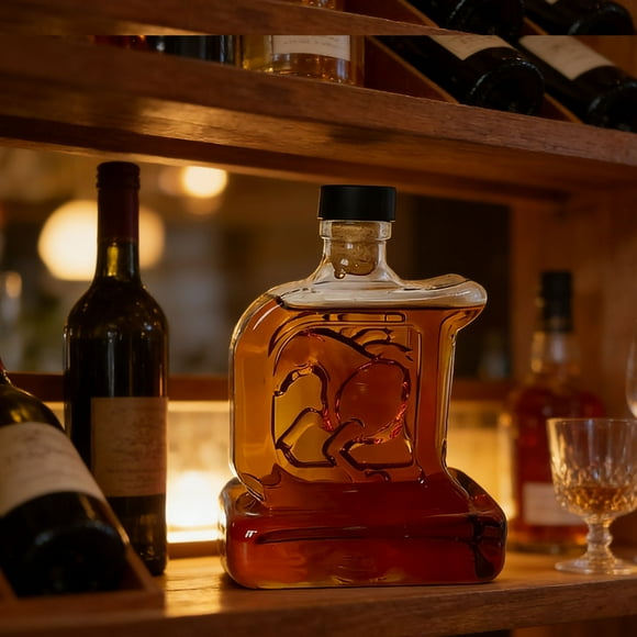 Dianli Bouteille de Whisky en Verre Cheval Zodiaque Portable Flacon Réutilisable en Borosilicate avec Bouchon à Vis Design Gravé Cheval pour Voyage Fête Cadeau