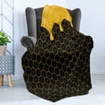 thumbnail image 4 of Honey Soft Flannel Fleece Throw Blanket, Illustration of Honeycomb Hexagons Dripping Honey Organic Beehive, Cozy Plush for Indoor and Outdoor Use, 70" x 90", Yellow Grey, by Ambesonne, 4 of 5