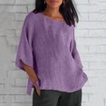 thumbnail image 2 of Womens Summer Tops 2023 3/4 Sleeve Crewneck Plain Blouses Dressy Casual Loose Fit Comfy Womens Fashion Tshirts Shirts, 2 of 6