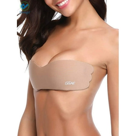 Deago Women s Backless Strapless Push Up Bra Silicone Self Adhesive Invisible Bras (Cup C/D  Skin)