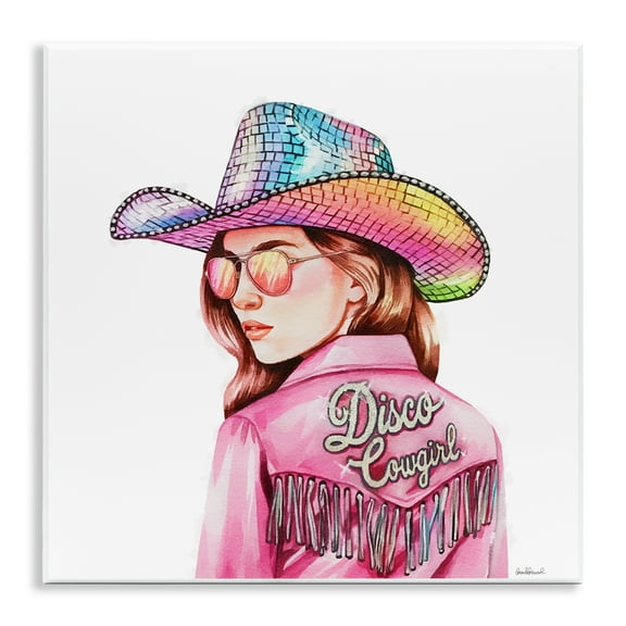 Stupell Industries Pink Disco Cowgirl People Painting Unframed Art Print Wall Art, 12 x 12