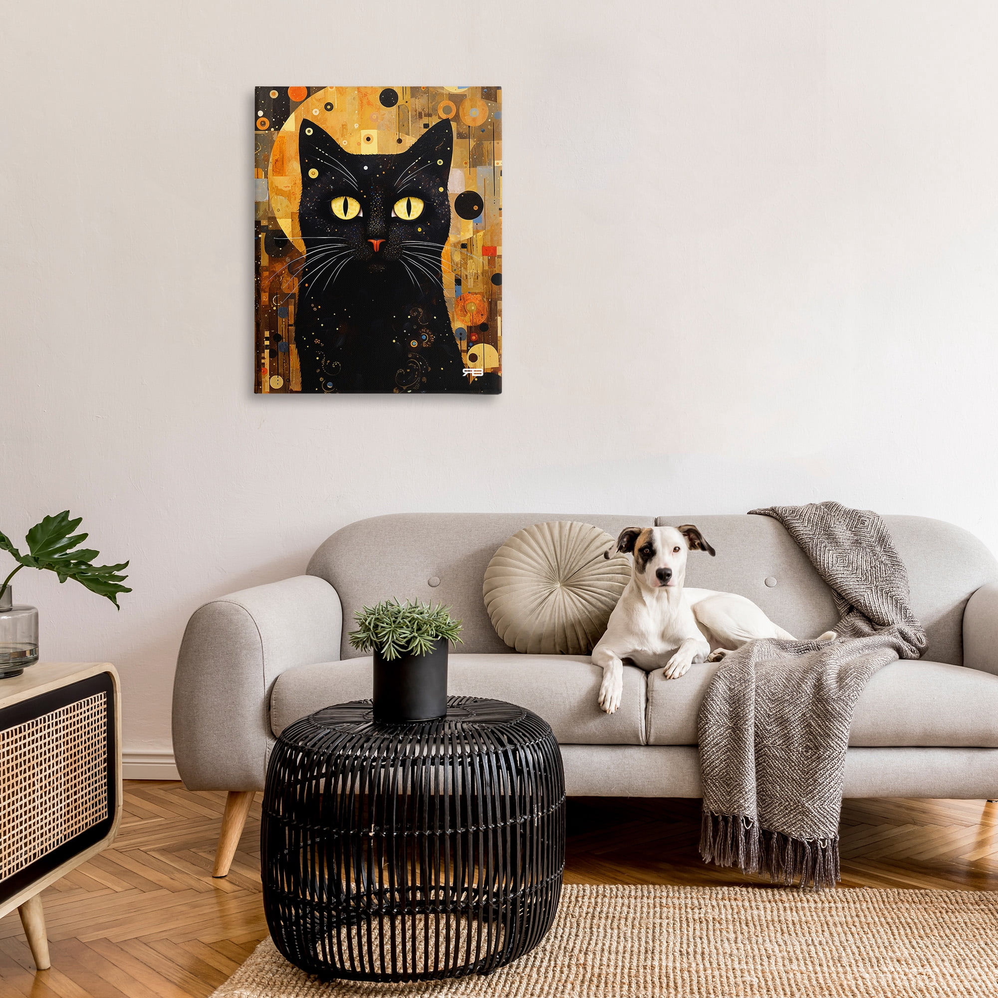 Stupell Industries Black Cat with Modern Pattern Animals & Insects Painting Gallery Wrapped Canvas Art Print Wall Art, 30 x 40