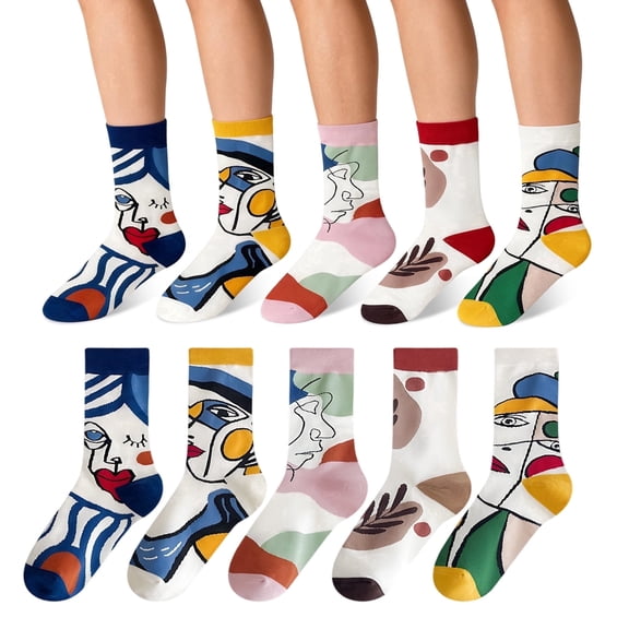 Kicpot 5-Pack Abstraced Socks Athletic Sock Moisture Wicking Crew Socks Fun and Creative Socks Unisex