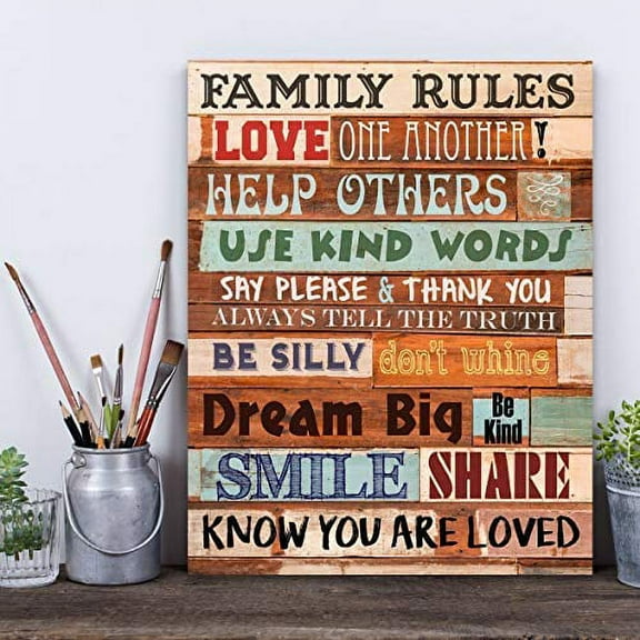Family Rules - Wooden Style - 11x14 Unframed Typography Art Print - Great Home Decor (Printed on Paper, Not Wood)