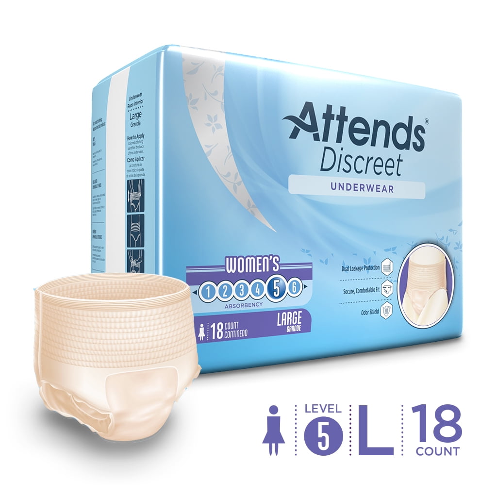 Attends Discreet Women's Protective Underwear, L, with Dual Leakage