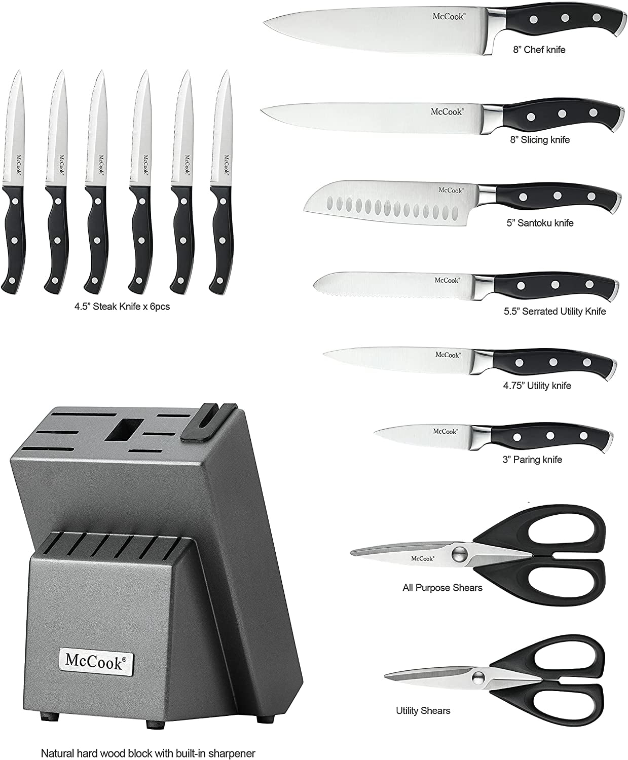 Buy McCook MC25A 15Piece Kitchen Knife Set Stainless Steel Cutlery
