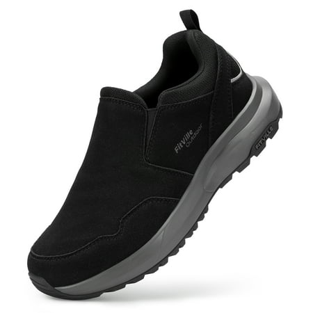 

FitVille Mens Wide Hiking Shoes Slip on Loafers Sneakers with Arch Support Black 11.5 Wide