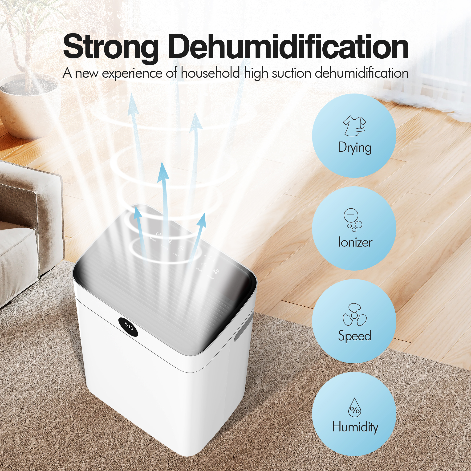 HUMSURE 35 Pint Dehumidifier 3000 Sq.Ft Room, for Basements with Drain Hose, Ideal for Large&Medium Sized Bathroom and Bedroom, Max Moisture Removal 50 Pints (95 "F, 95% RH) - image 5 of 11