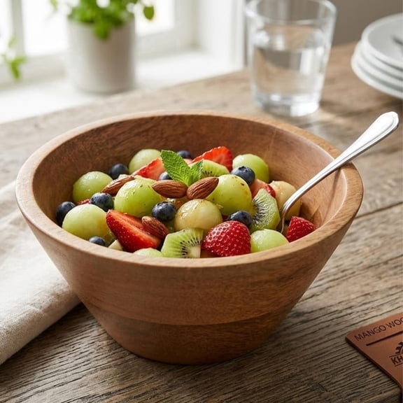 Handmade Wooden Bowl for Serving & Décor – Natural Mango Wood Salad & Mixing Bowl – Rustic Antique Soup Serving Bowl for Snacks, Fruits & Kitchen Dining – 15.2 cm x 7.6 cm