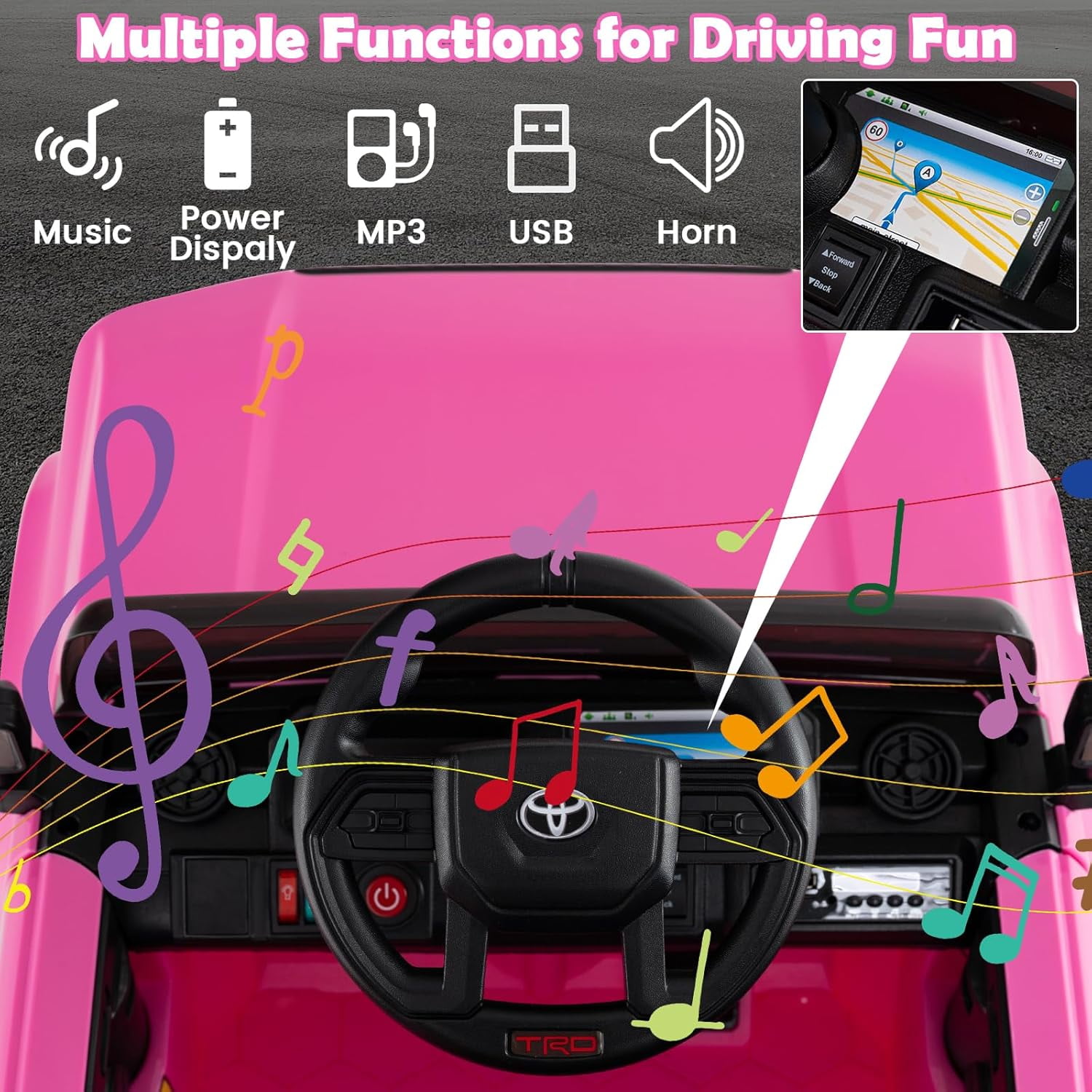 Licensed Toyota Ride on Car by OLAKIDS, Battery Powered Electric Vehicle for Kids with Remote Control, MP3, USB, Power Display, LED Lights, Suspension, Ride on Toy for 3+ Boys Girls