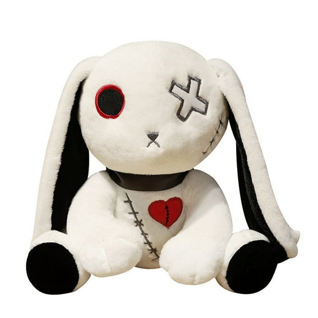 ZAXARRA Stuffed Toy, Embroidery Patterns Cartoon Rabbit Shaped Doll Cute Plush Toy for Kids Adults, Black/White/Pink