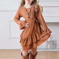 thumbnail image 6 of Girls Loose Casual Ruffle Swing Midi Dress with Belt Long Sleeve A-Line Flowy Tiered Design for Kids Girls Summer Dress Cassual Formal Dresses Cute Sun Dresses, 6 of 7