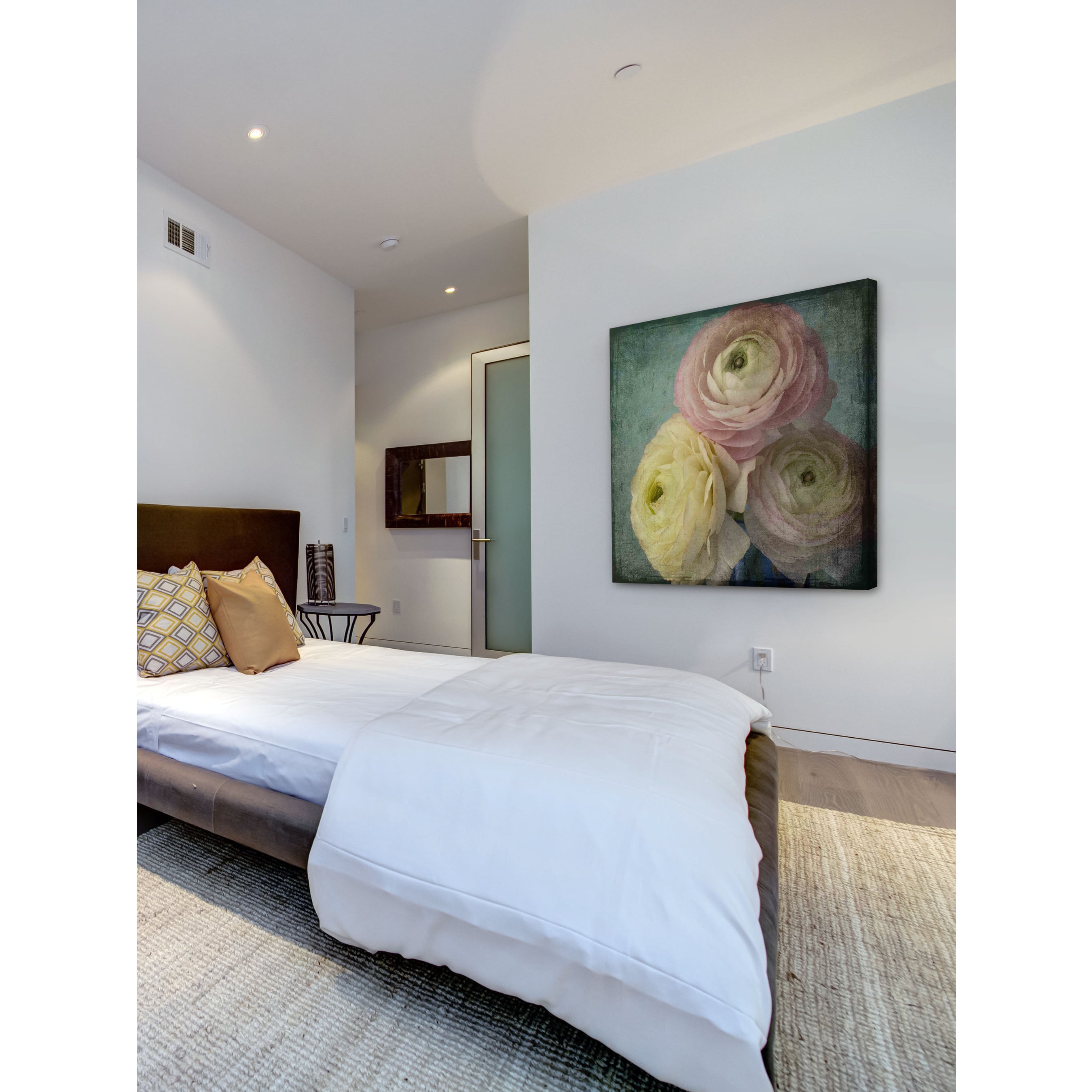 "Pink Ranunculus Vintage" Painting Print on Wrapped Canvas
